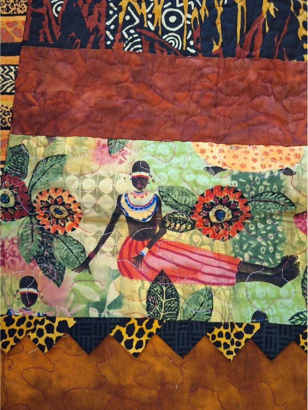 African quilt, hand made, leopard, zebra, elephants, lap size, 62